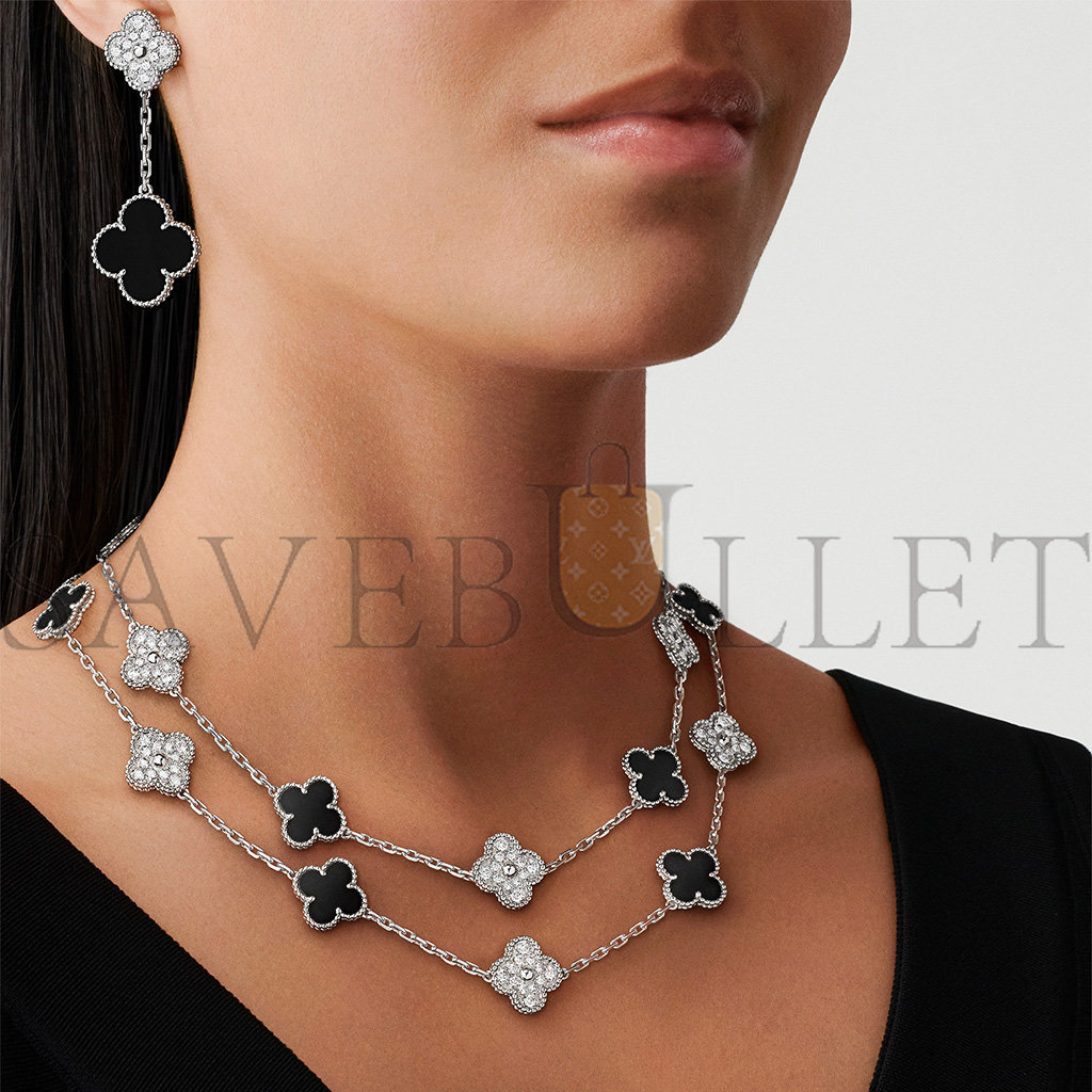 v*n cl*f  arpels magic alhambra earrings, 2 motifs - white gold, Di*m*nd, onyx  vcarp2ra00